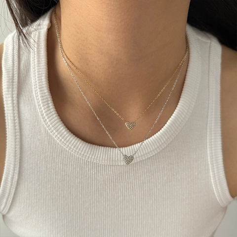 Herz Anhänger Halskette 304 Edelstahl Zirkon Mikropavé Minimalistisch Elegant PVD Vergoldet Fairy Style Schmuck Für Damen