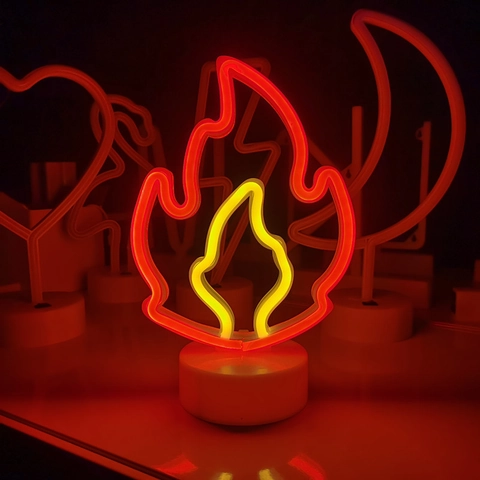 LED Neon Light Flame Shaped Desktop Atmosphere Lamp Dual Color PC Battery USB Powered Holiday Decor Night Light