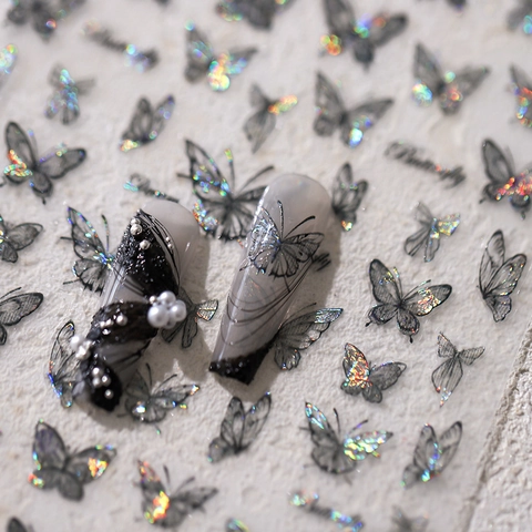 Butterfly Nail Art Stickers Laser Holographic Self Adhesive Ultra Thin Matte Nail Decals Manicure Decorations