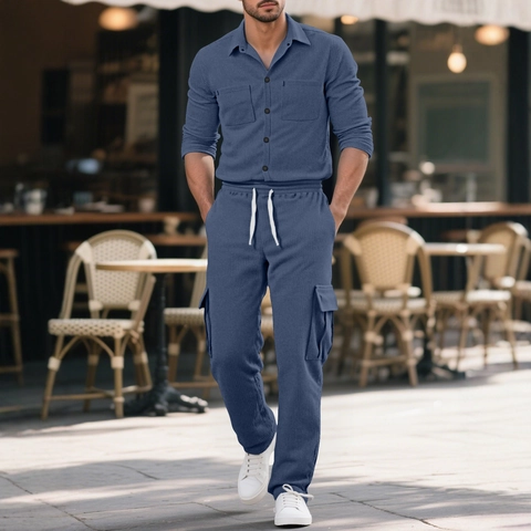 Herren Cordhemd Und Cargo Hose Casual Langarm Revers Knopf Urban Utility Outfits