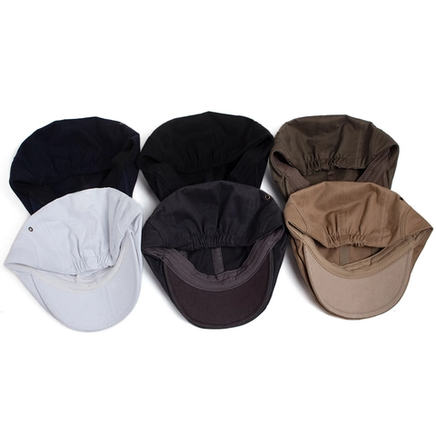 Retro Cotton Flat Cap For Men Women Solid Color Breathable Ivy Newsboy Hat With Elastic Back Sun Protection Cabbie Cap