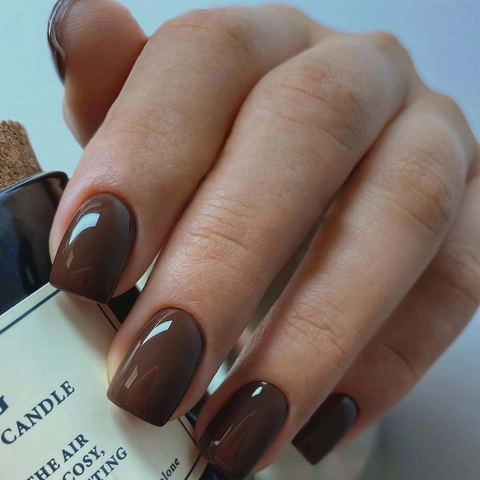 Unghie Finte Marrone Caffè Cioccolato Lucido Corto Quadrato Tondo Con Linguette Adesive E Lima Per Unghie