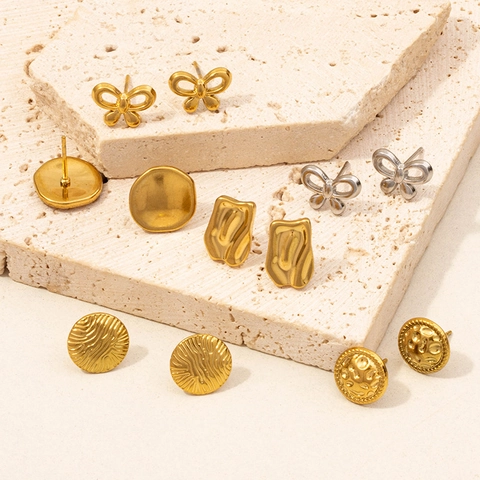 Orecchini a Bottone Geometrici in Acciaio Inossidabile 304 per Donna Minimalista Fiocco Trama Ondulata Gioielli di Lusso Leggeri