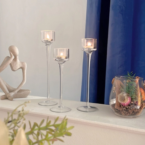Glass Candlestick Romantic Dinner Wedding Party Decoration Transparent Tall Stem Candle Holders Home Decor