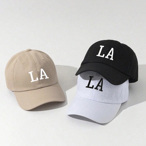 Embroidered LA Letter Baseball Cap Polyester Outdoor Sun Protection Adjustable Curved Brim Sports Hat For Men Women