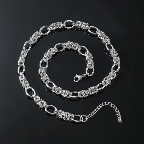 Titanium Steel Interlocking Rings Byzantine Chain Necklace For Men Hip Hop Punk Style Polished Handmade Jewelry Accessory