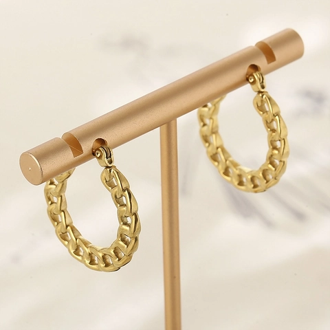 Pendientes de Aro de Cadena de Acero Inoxidable para Mujer Pendientes Geométricos Huecos de Eslabón Cubano Punk