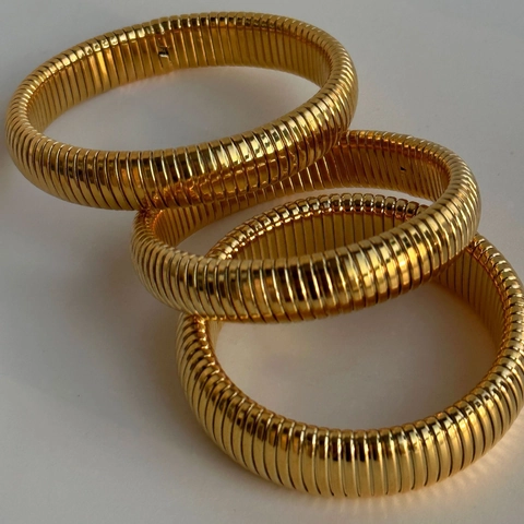 Tubogas Bangle Bracelet 18K Gold Plated Titanium Steel Vintage Elastic Gypsy Minimalist Jewelry For Women