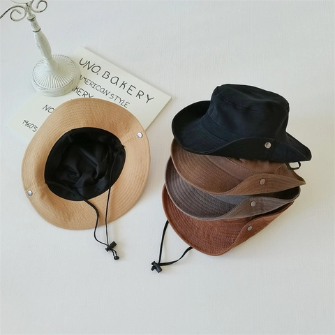 Kinder Sonnenhut Outdoor Fischerhut Breite Krempe Western Cowboy Stil Mit Verstellbarem Kinnriemen Für Jungen Mädchen Wandern