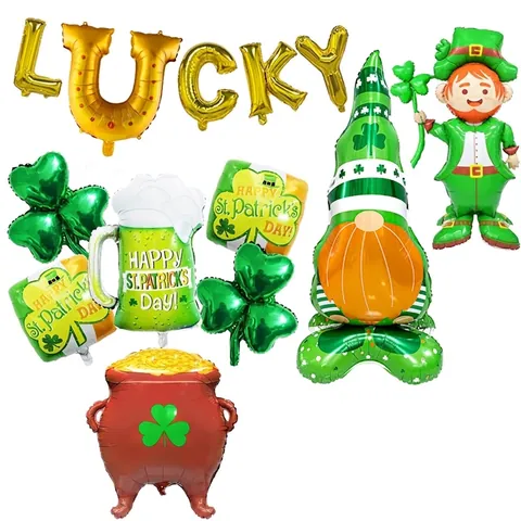 Palloncini In Alluminio San Patrizio Trifoglio Verde Lettere Lucky Boccale Di Birra Decorazioni Per Feste Irlandesi Leprechaun