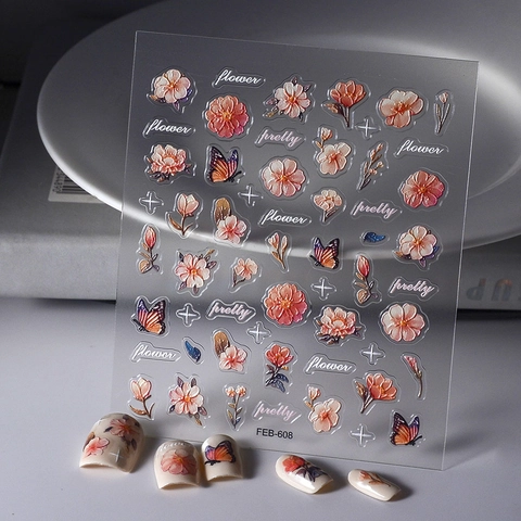 Adesivi Per Nail Art In Rilievo Vintage Dolce Floreale Farfalla Design Traslucido Impermeabile Decorazione Manicure