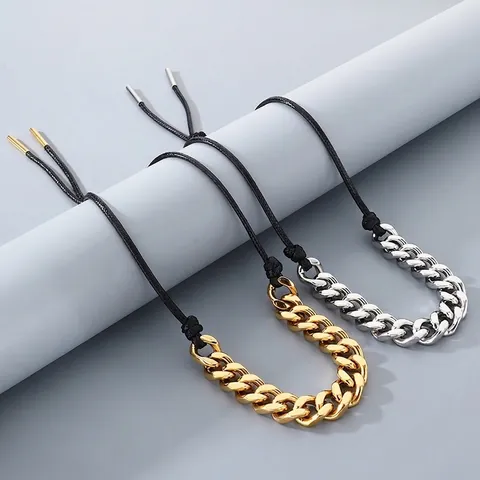 Collier Corde Épissage Chaîne Gourmette Réglable Acier Inoxydable Unisexe Tendance Style Industriel Minimaliste