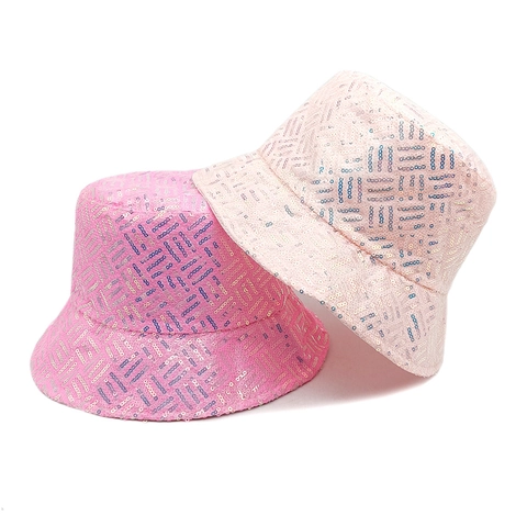 Sequin Bucket Hat Shiny Reflective Geometric Pattern Fashion Sun Protection Fisherman Cap Women Men