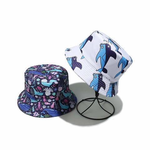 Polyester Bucket Hat Sun Protection Summer Outdoor Beach UV Shielding Cartoon Animal Fruit Food Patterned For Men Women
