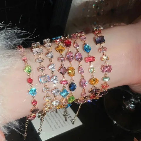 Elegante Pulsera Geométrica de Circonia para Mujer Chapada en Oro Plata Multicolor Joyería Brazalete Ajustable Accesorio Cadena de Mano Regalo
