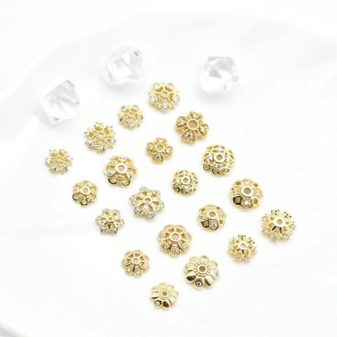 Calottes De Fleurs En Cuivre Perles Intercalaires Flocon De Neige Évidé Zircone Strass DIY Bijoux Élégant