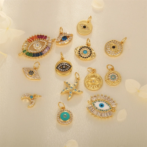 Evil Eye Anhänger 18K Vergoldetes Kupfer Micro Pave Zirkon Seestern Mond Charms Für DIY Halskette Armband Schmuckherstellung