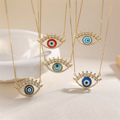 Evil Eye Hanger Ketting Koper Verguld Met Zirconia Vintage Emaille Sleutelbeenketing Sieraden Voor Vrouwen
