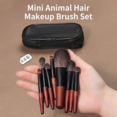 Mini Tragbares Make-up Pinsel Set Weiches Ziegenhaar Pferdehaar BASF Faser Holzgriff Professionelle Reise Beauty Tools Mit Netztasche