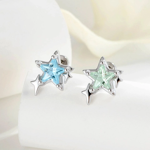 Ster Zirkoon Oorkraakbeen Stud Oorbellen Titanium Staal Koper Meteoor Ontwerp Schroefsluiting Sieraden Voor Dames