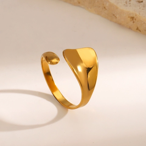 Anillo Ajustable Minimalista De Acero Inoxidable Geométrico Irregular Pulido Brillante Joyería De Diseño Orgánico Para Mujer