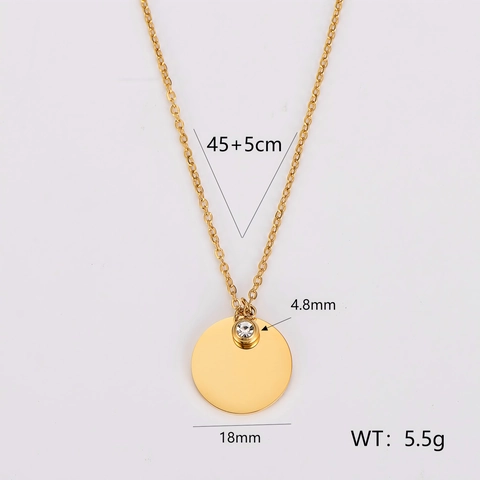 Collar Con Colgante Redondo Minimalista Acero Inoxidable 304 Círculo Geométrico Brillante Con Pequeño Cristal De Circonio