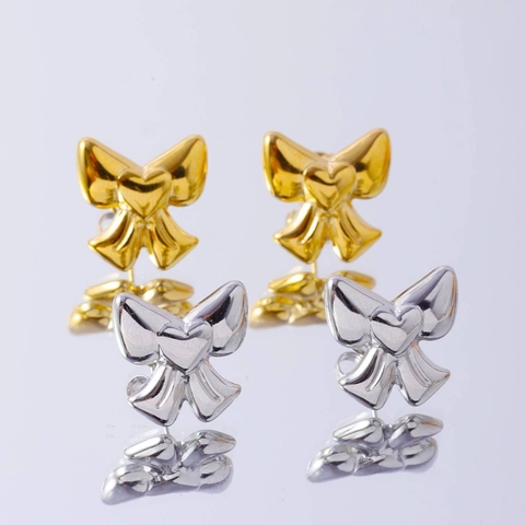 Bow Heart Titanium Steel Stud Earrings 14K Gold Plated Minimalist Fashion Jewelry Women Elegant Simple Style