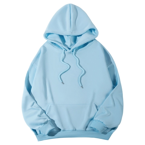 Sweat à Capuche Unisexe Décontracté en Polyester Doublé Polaire Couleur Unie Ample Épaules Tombantes Poche Kangourou pour Sports Hommes Femmes