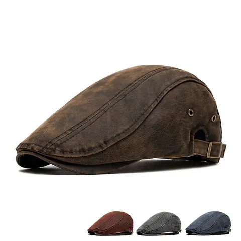Vintage British Style Flat Cap Adjustable Newsboy Ivy Beret Hat For Men Women Warm Windproof Cotton