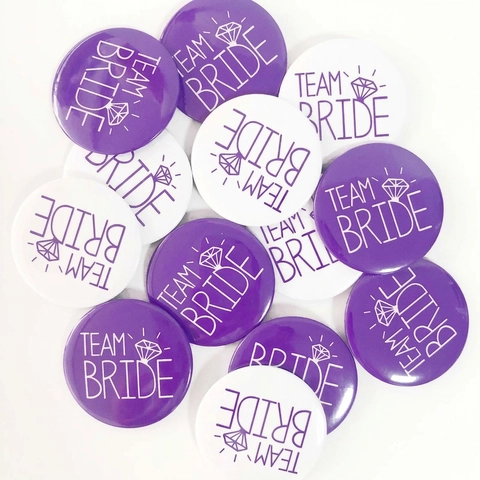 Vrijgezellenfeest Badges Bride To Be Team Bride Ronde Blikken Broches Bruiloft Decoraties Paars Wit