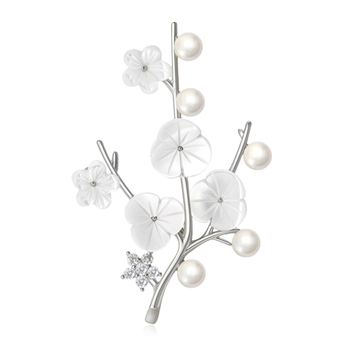Elegante Spilla A Ramo Di Fiori Con Perla D'acqua Dolce Madreperla E Zircone Per Accessorio Vestito Da Sposa Donna