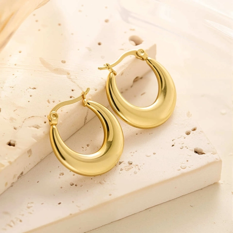 Titanium Steel Hoop Earrings 18K Gold Plated Geometric Textured Minimalist Light Luxury Jewelry For Women Hypoallergenic