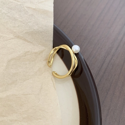 925 Sterling Silber Künstliche Perlenring Frauen Minimalistische Doppelschicht Verstellbare Offene Ring Einfacher Schmuck
