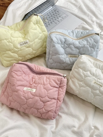 Beauty Case Trapuntato Con Motivo A Cuore Grande Capacità Borsa Da Viaggio Pochette Per Trucco Carina Organizzatore