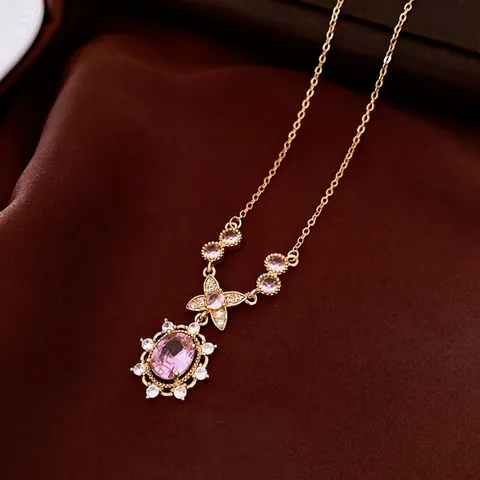 Conjunto De Joyas De Cobre Collar Pulsera Anillo Y Pendientes Con Poste De Plata Vintage Zircon Flor Para Mujeres