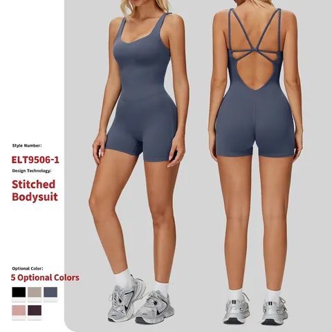 Dames Yoga Bodysuit Rugloos Kruisbandjes Geborsteld Polyester Spandex Sport Romper Fitness Jumpsuit