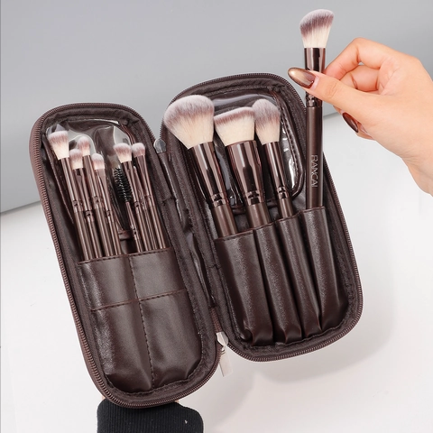 Professionelle Make-up-Pinsel Synthetikfaser Holzgriff Aluminiumrohr Mit PU-Leder-Etui Tragbare Kosmetische Schönheitspflege-Werkzeuge