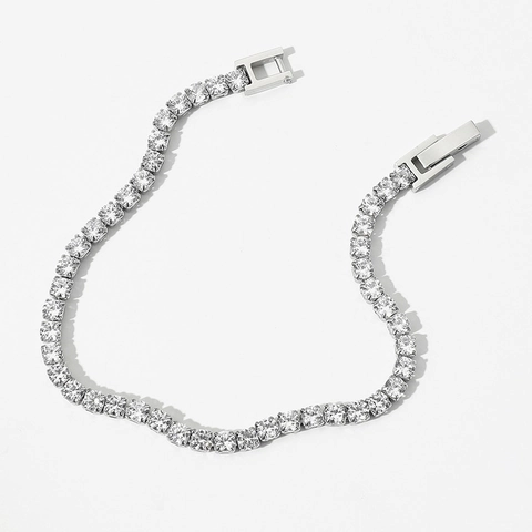 Bracciale Tennis In Acciaio Inossidabile Zircone Lucido Geometrico Minimalista Gioielli Neutrali Per Donna Uomo