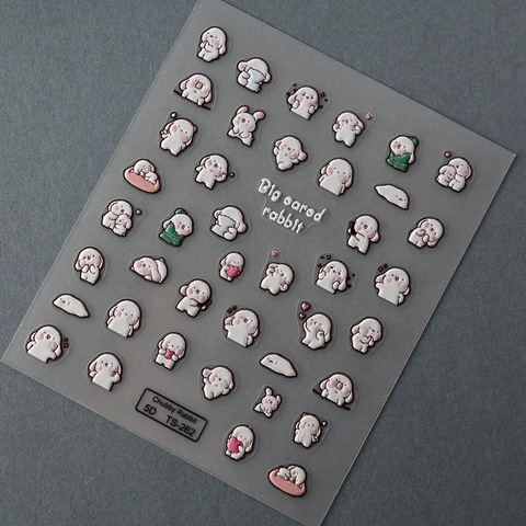 Pegatinas De Arte De Uñas 5D Relieve Diseño Conejo Gordito Dibujos Animados Estereoscópico Calcomanías Adhesivas Impermeables