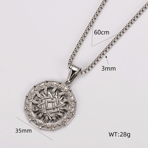 Collar Colgante Para Hombre Acero Inoxidable Redondo Símbolo Solar Vikingo Nórdico Símbolo Eslavo Retro Punk Joyería