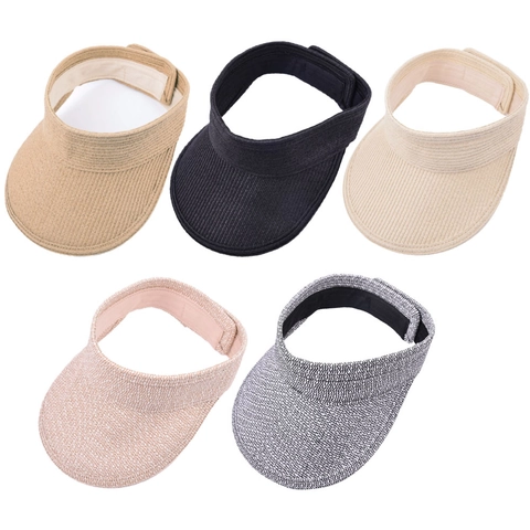 Women Straw Sun Visor Hat Foldable Wide Brim Beach Summer UV Protection Adjustable Breathable Travel Lightweight