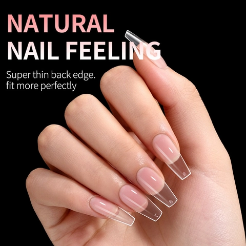 Soft Gel Coffin Nagelspitzen Transparent Halb Matt Ultra Dünn Full Cover Press On Nails Für Maniküre Verlängerung