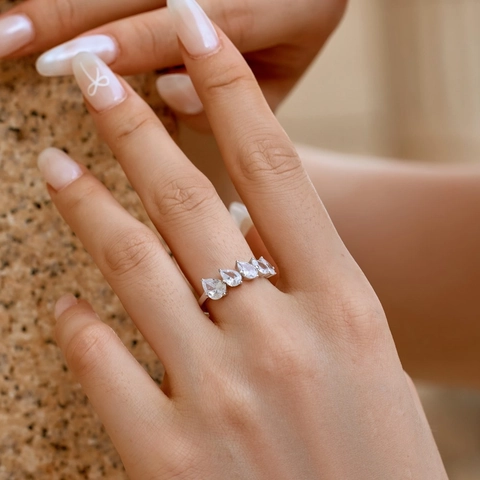 Anello in Argento Sterling 925 Con Zirconia a Goccia per Donna Elegante Placcato Oro Argento Intarsiato Pavé Gioielli