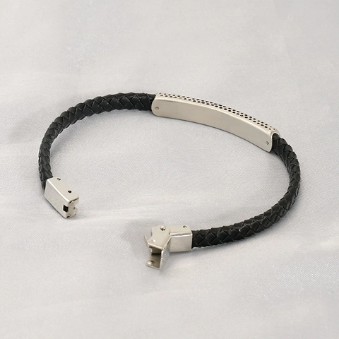 Bracciale Da Uomo In Pelle Intrecciata Con Barra In Acciaio Inossidabile Moda Retrò Texture Puntinata Gioielli