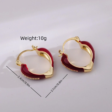 French Vintage Enamel Oil Drop Hoop Earrings For Women Copper Rhinestone Geometric Heart High Sense Fashion Jewelry
