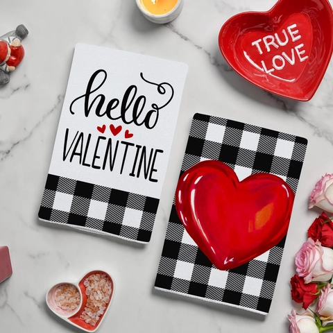 Canovacci Da Cucina San Valentino Poliestere Asciugamani Assorbenti Decorativo Cuore Motivo A Quadretti Per La Casa