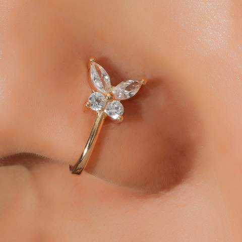 Butterfly Non Piercing Nose Ring Clip Copper Inlaid Zircon U Shaped Fake Nose Stud Jewelry For Women