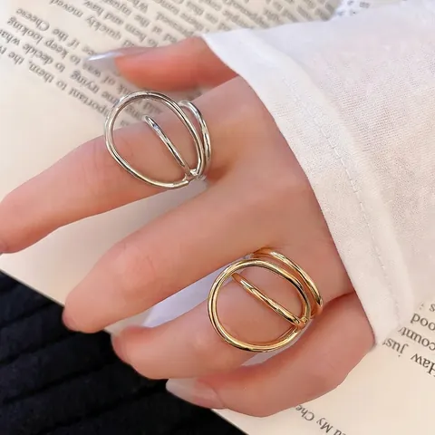 Geometric Multi Layer Open Ring Minimalist Metal Hollow Circle Finger Jewelry For Women Trendy Party Daily Fashion Modern Accessory