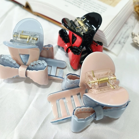 Französische Süße Celluloseacetat Schleife Haarklammer Hohlspitzen Design Shark Clip Vintage Elegante Haaraccessoires Für Frauen