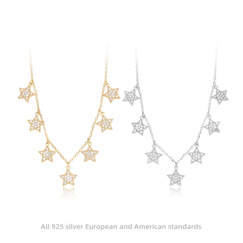 Elegante Collar con Colgante de Varias Estrellas de Plata de Ley 925 para Mujer Gargantilla de Circonia Estilo Francés